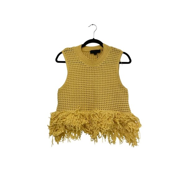 Zara Womens Sweater Top S Small Yellow Fringed Knit Sleeveless 4331/027 NWOT - Picture 1 of 13